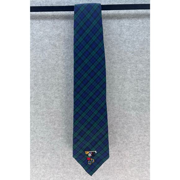 Mickey Unlimited Other - Vintage Disney Mickey Unlimited Green & Blue Plaid Tie Micky Mouse Golfing 90s